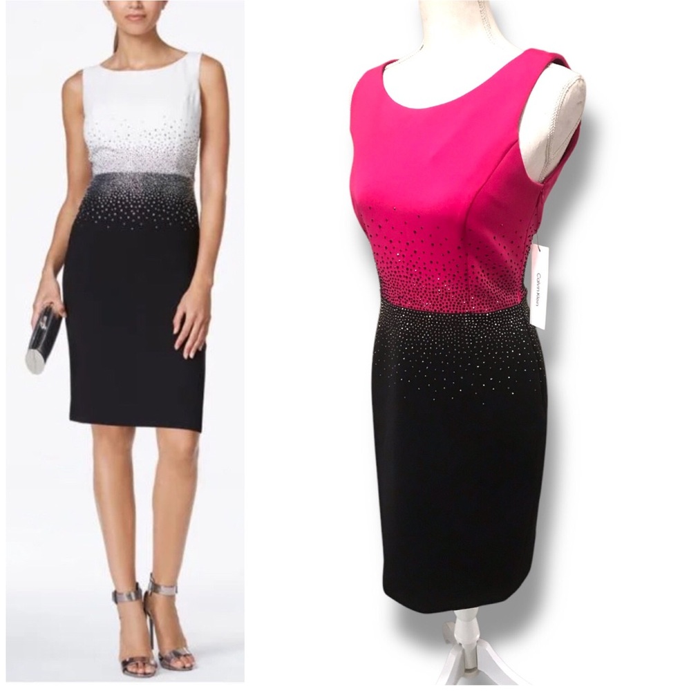 NWT Elegant Calvin Klein Pink and Black Sleeveless Dress